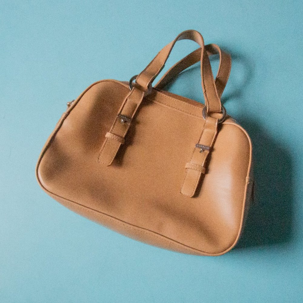 Vintage Capezio Camel Brown Faux Leather Double Zipper Wallet Hand Bag